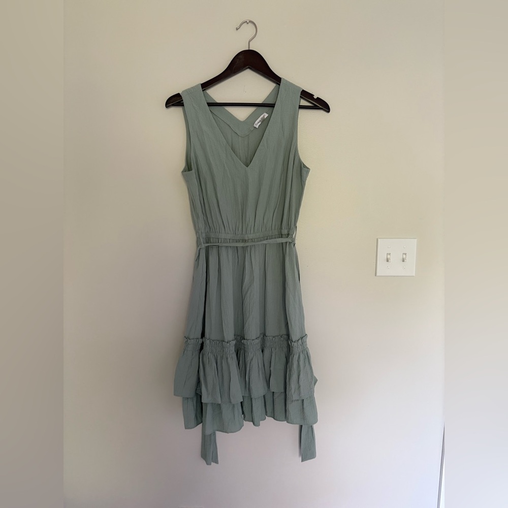 Calvin Klein Women’s Gauzy Mint Green Tie Waist Tiered Hem Dress - US 8
